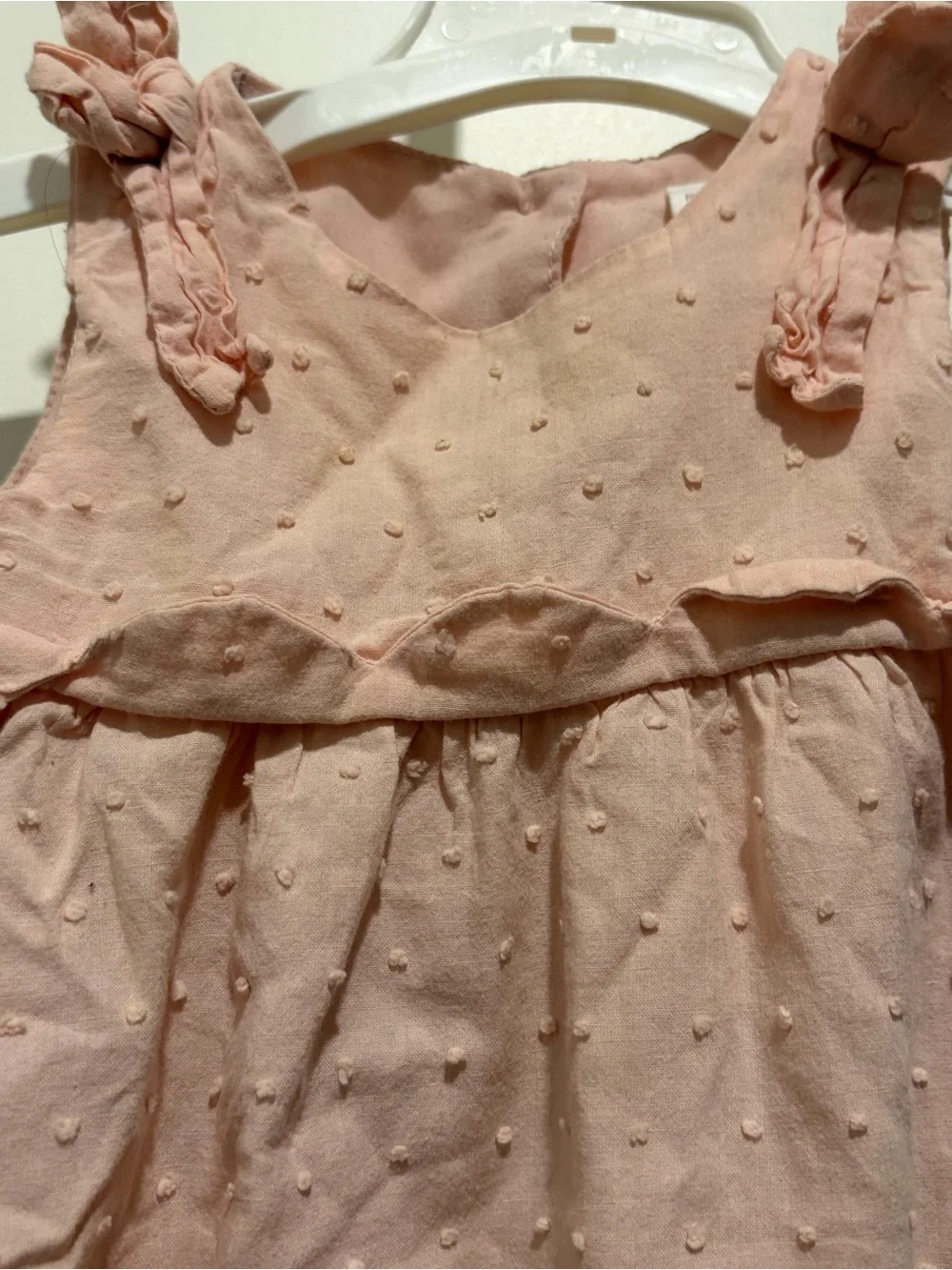 Pink Textured Baby Bubble Romper with Tie Straps